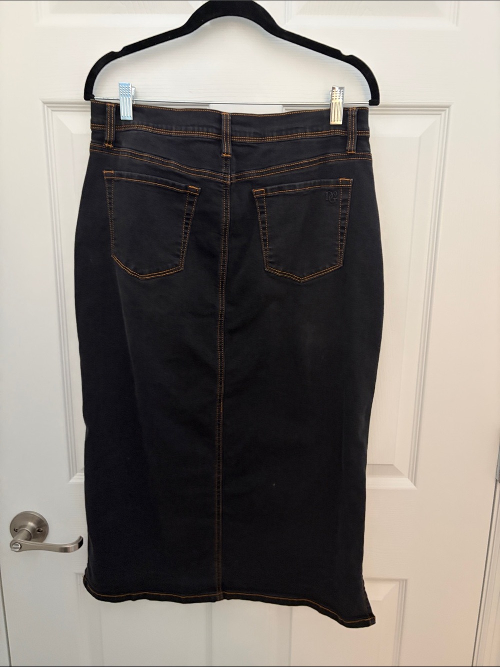 DG2 Dark Indigo Denim Midi Skirt with Contrast Stitching - Picture 3 of 3